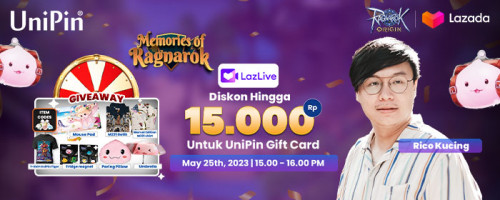 Live Commerce Memories of Ragnarok  – Diskon Hingga Rp15.000 Voucher UniPin dan GRATIS Item Codes Ragnarok Origin di LazLive Lazada